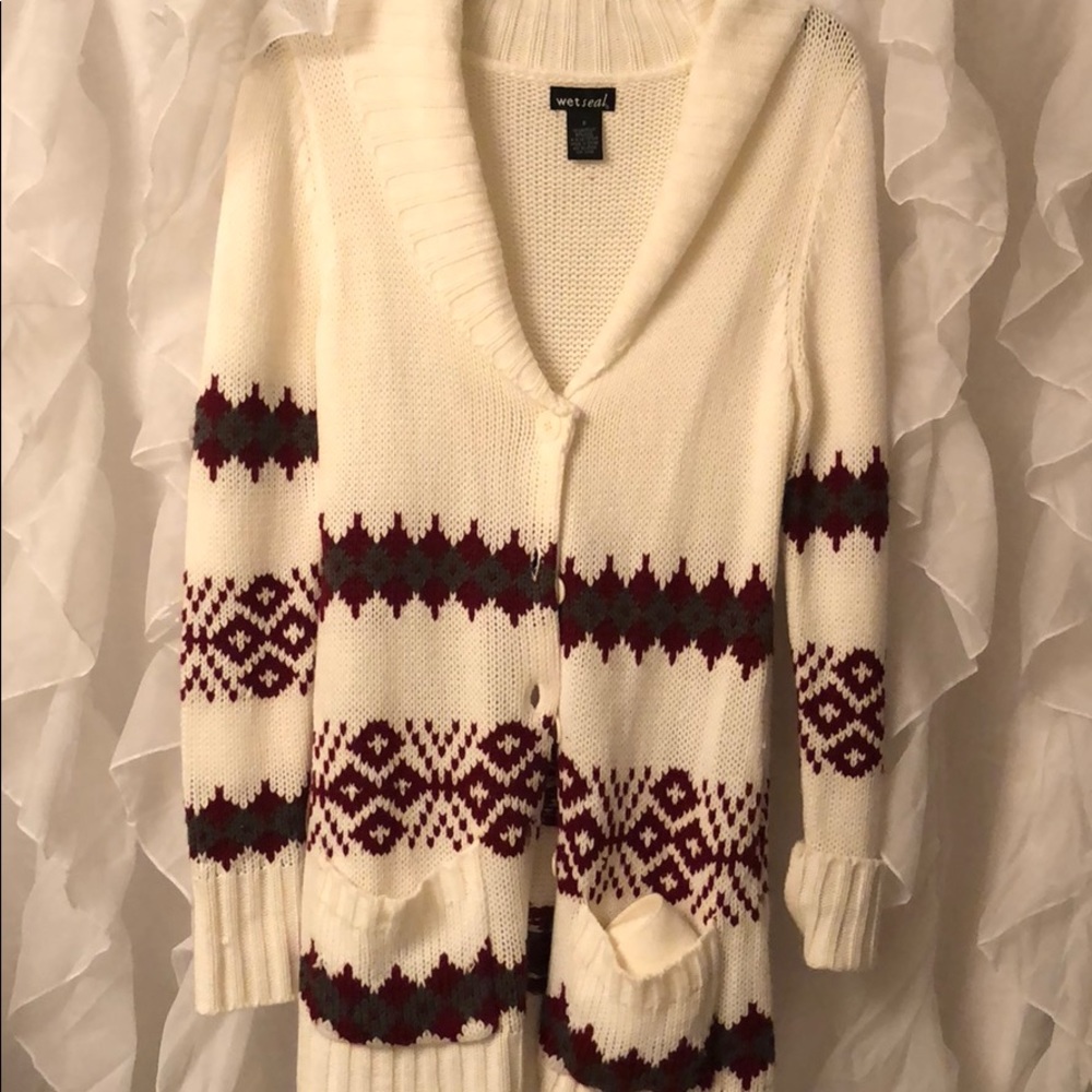 Cream, red and gray cardigan!